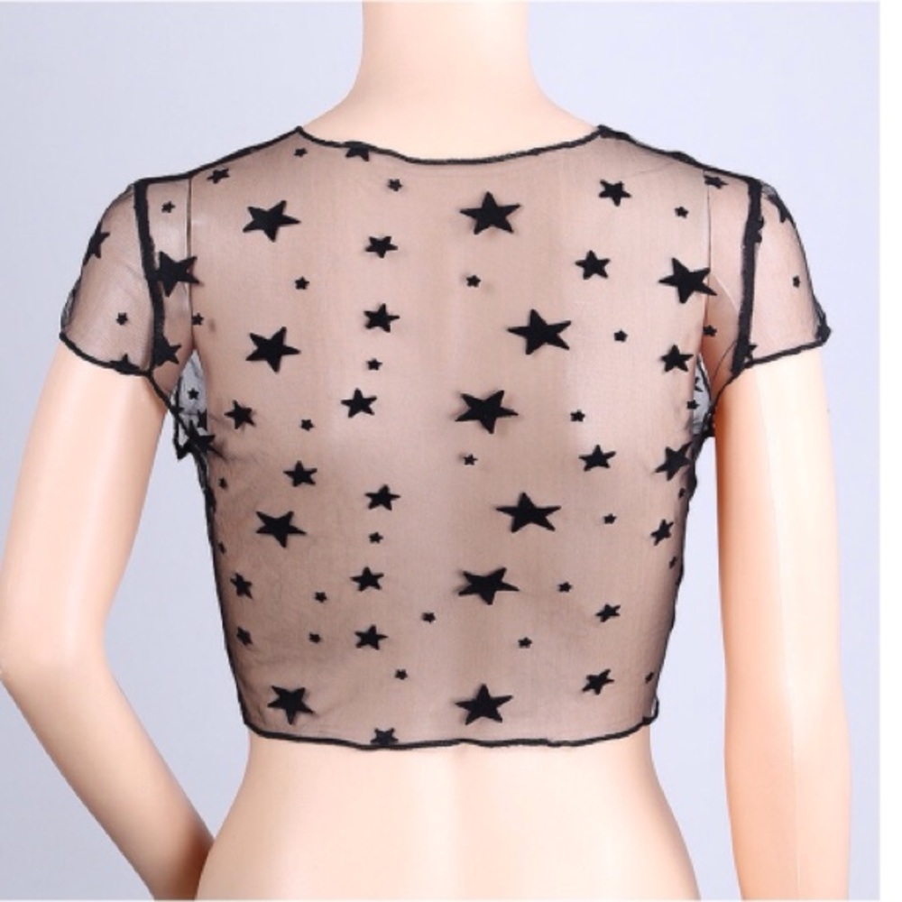 Sexy Velvet Star Mesh T-shirt Black or White - Picture 4 of 8